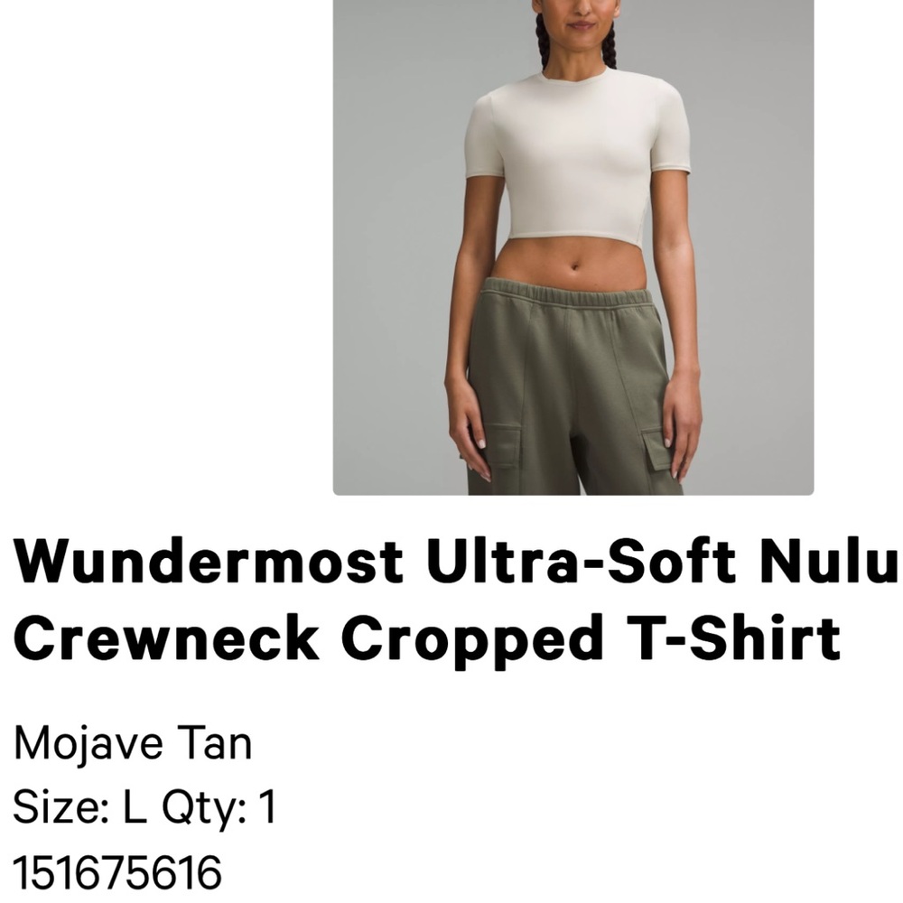 Lululemon Wundermost Ultra-Soft Nulu Crewneck Cropped T-Shirt large